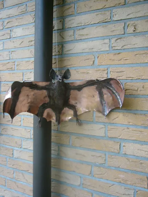 Fledermaus und Kopfskulptur 002